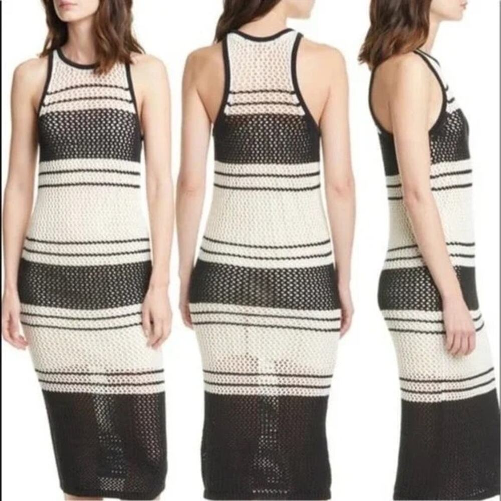 Frame Women Open Knit Striped Midi Dress Vacation Beach Summer Cotton XS